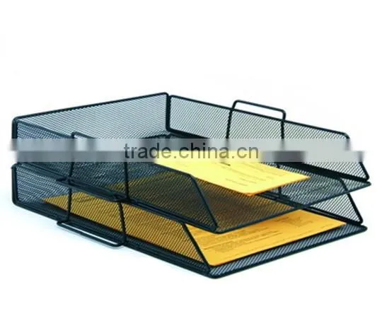 Black Office Facility Double Metal Mesh Rotating File Holder