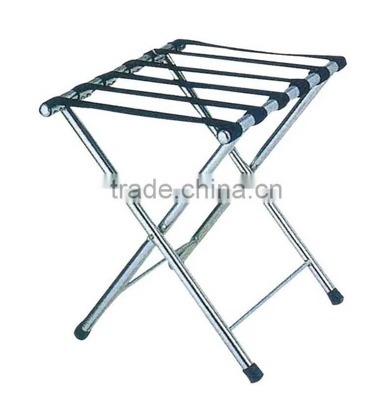 Hotel room metal luggage rack with back