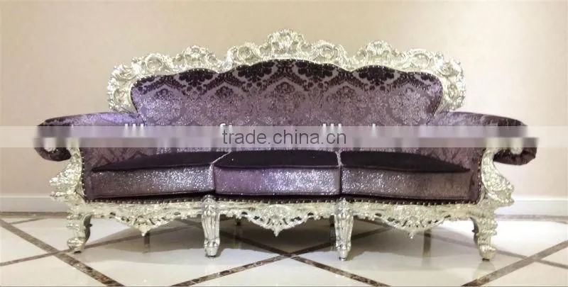silver leaf resin based purple antique fabric sofa furniture