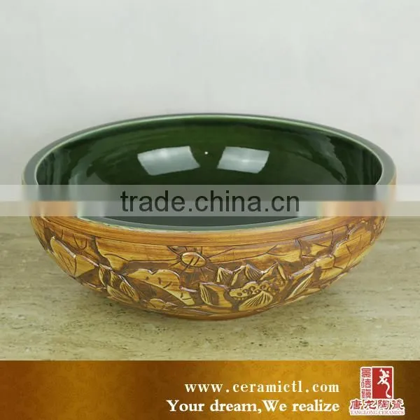 Lotus painted bathroom ceramic sinks