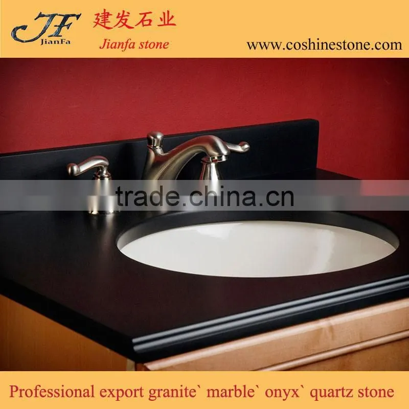 Hot sale single sink engineered pure black quartz stone vanity top