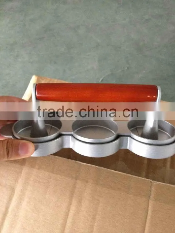 3 section wood handle aluminum burger maker with wax disc paper