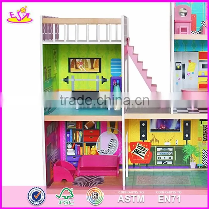 2017 Best gift set luxurious wooden kids doll house with furniture W06A246