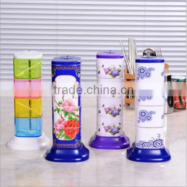 Home Kitchen Rotating Plastic Spice Sugar Flavor Seasoning Container Box Y