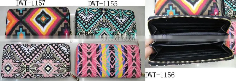 Fashion nice stylish lady zipper around geometrical cotton wallet