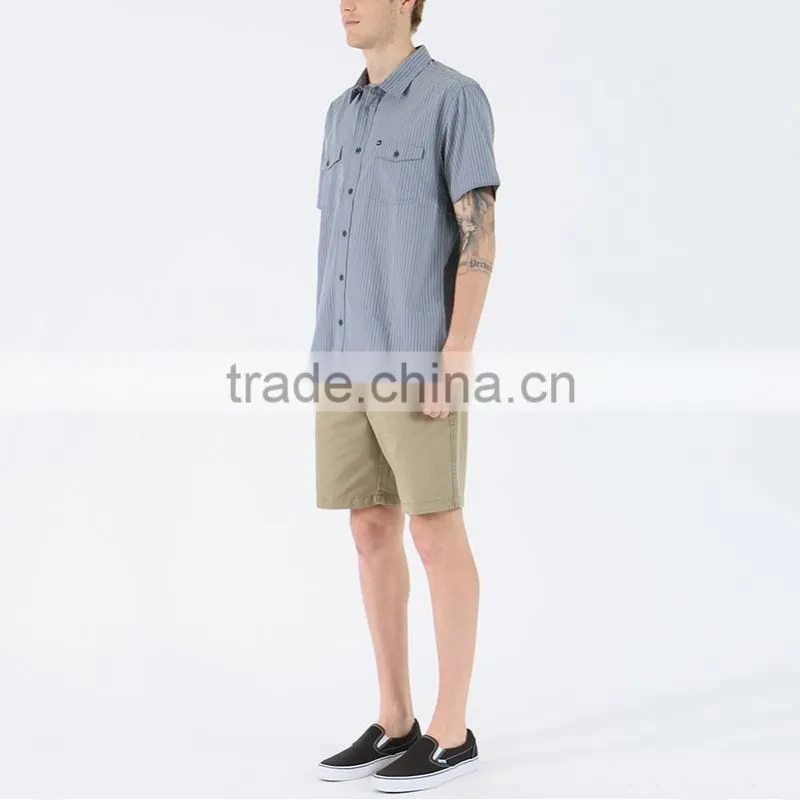 New stylish dress shirt with square collar plain grey mens short sleeve silk shirts