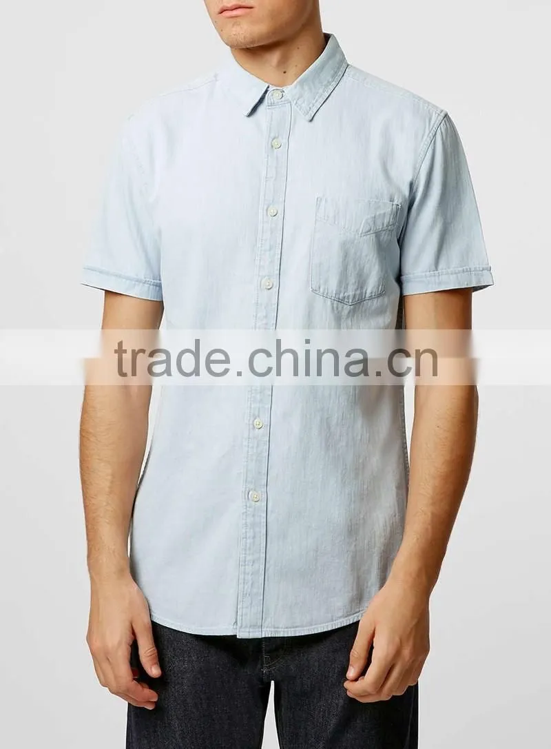 White Denim Short Sleeve Casual Shirt