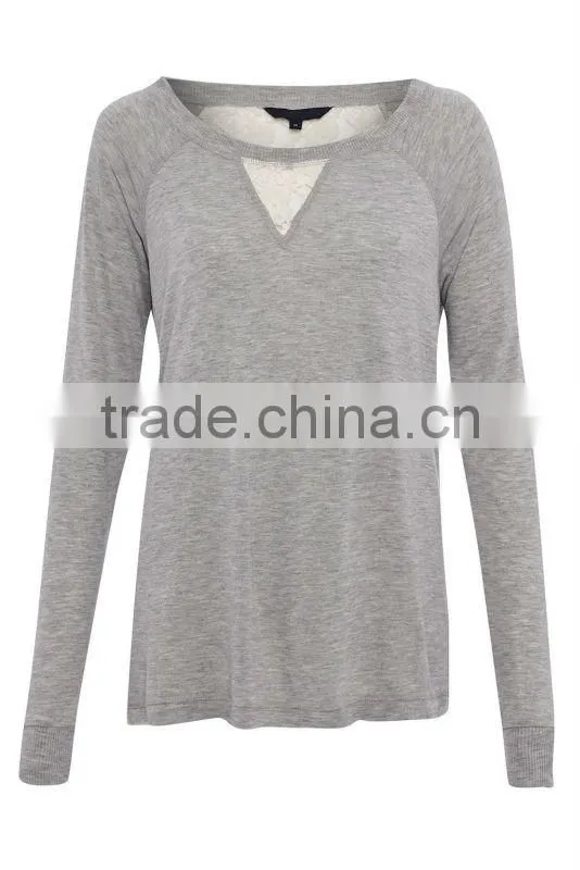100% Viscose Knit Top with Lace Inserted Back