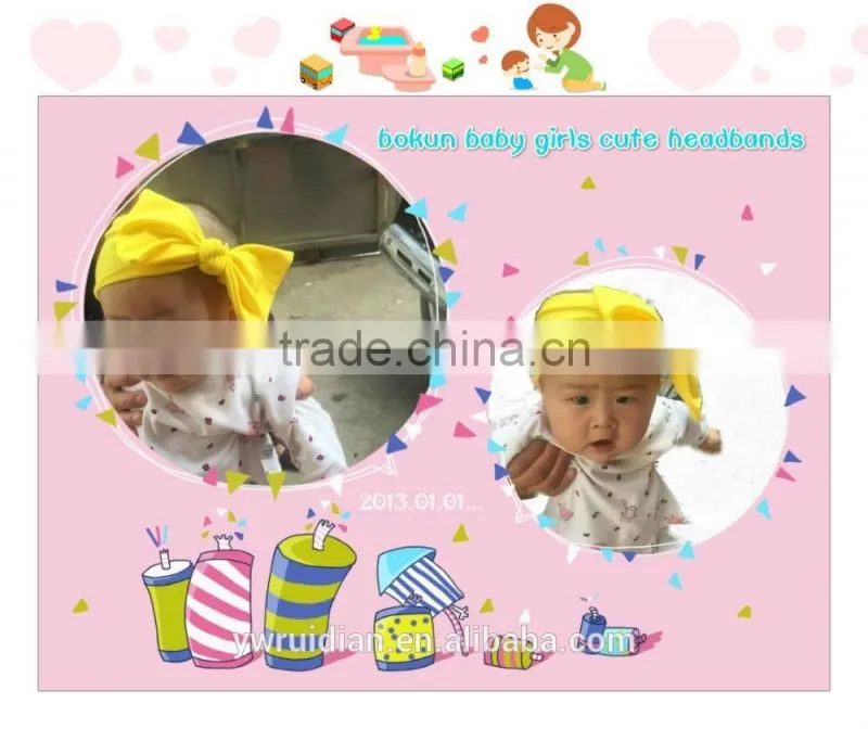 Yellow headband baby girl hot sale kids artificial bow headbands child girls fashion cotton headband