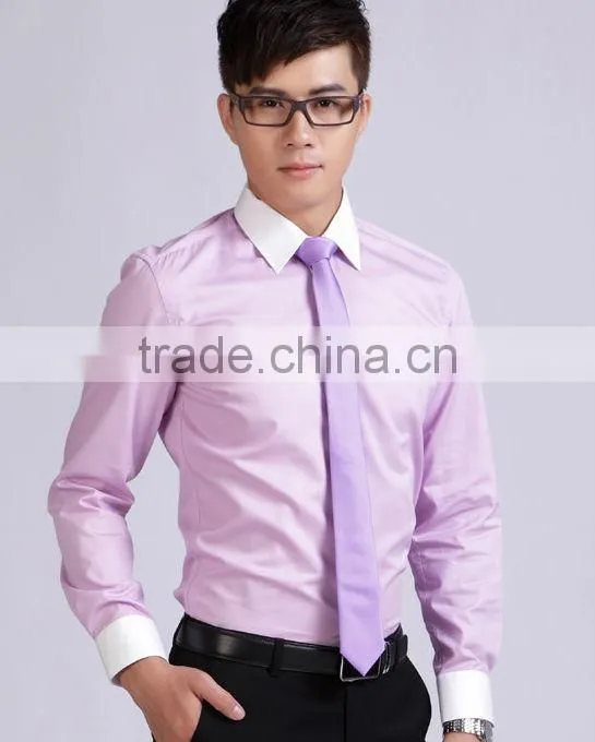 Mens Cotton CVC TC blue pink long sleeve 35% cotton fabric slim men Shirt