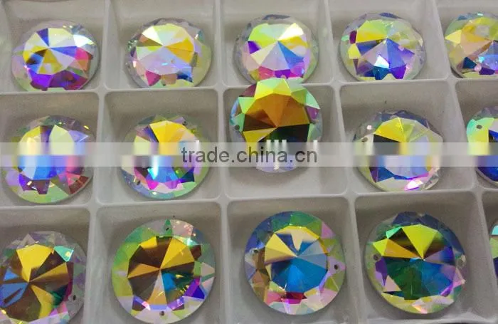 crystal AB glass Flat back no Hotfix crystal element brilliant round Flat back stone with two holes