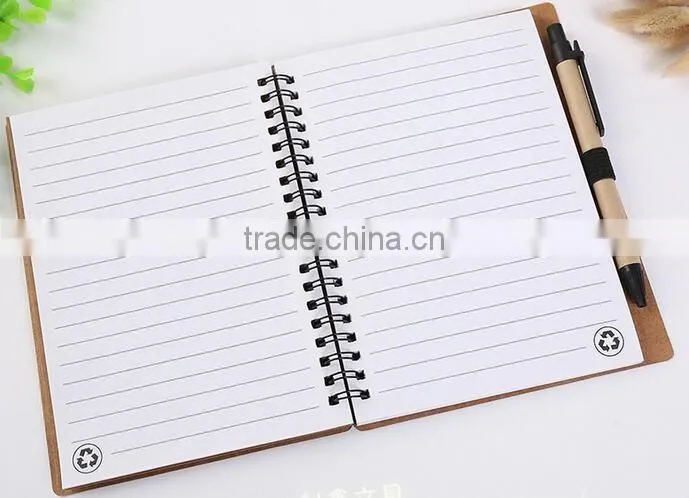 customised logo Kraft blank cover white lined inner paper spiral notebook with pen colorful sticky notes divider