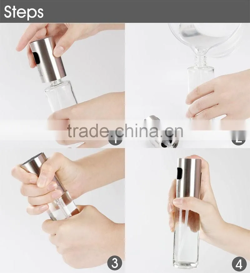Hot sale 100ml oil bottle, stainless steel and glass olive oil mist spray bottle