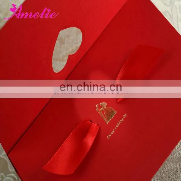 ACW1041 Bride and Bridegroom Stock Red Ribbon Marry Invitation Card