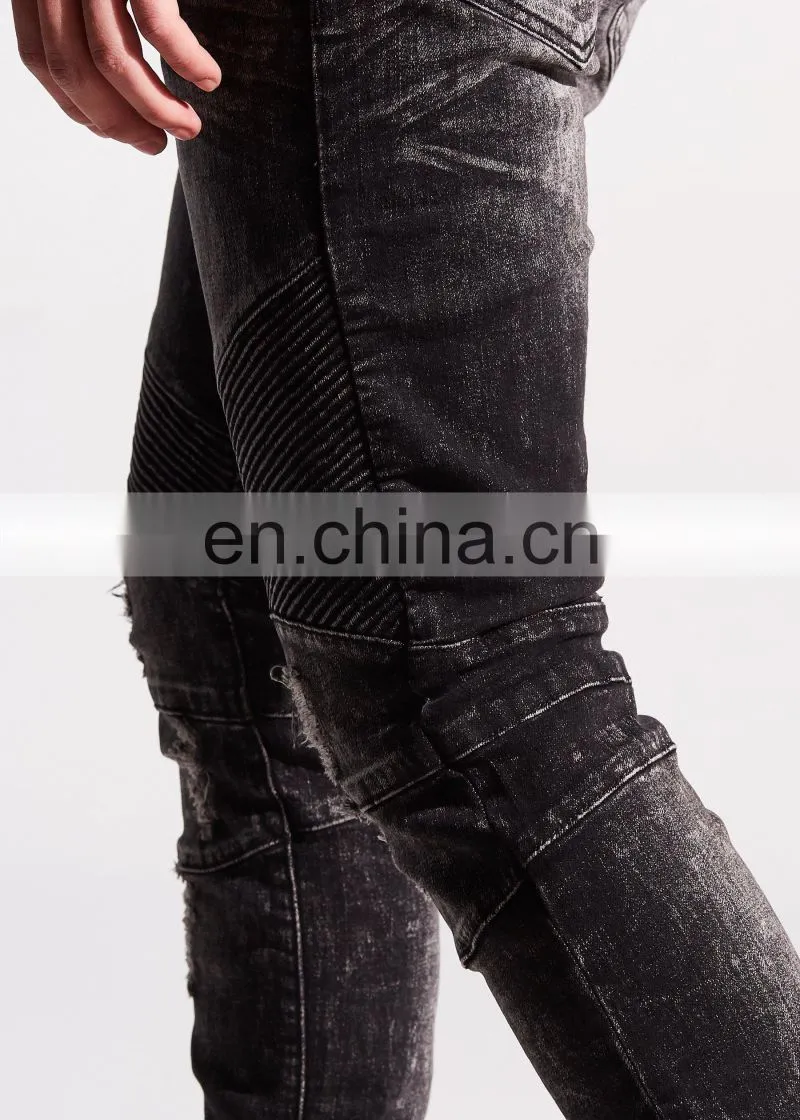 DiZNEW Fashion Design Skinny Super Biker Ripped Black Jeans Mens