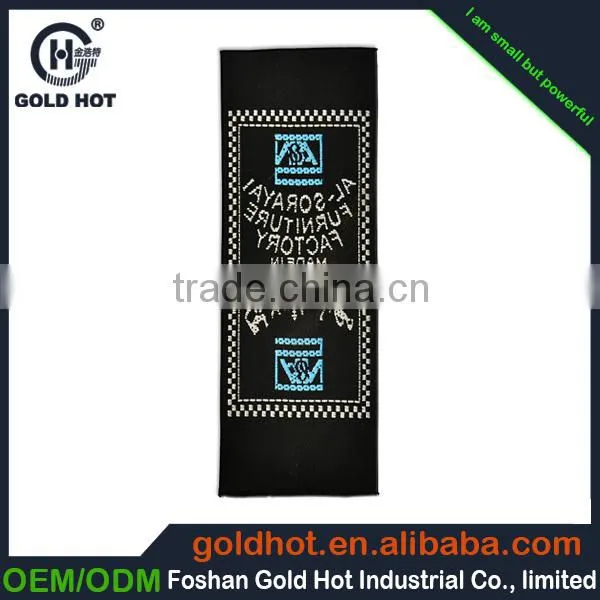 2015 cheap garment labels and tags, brand name 100% polyester fabric woven labels for clothing