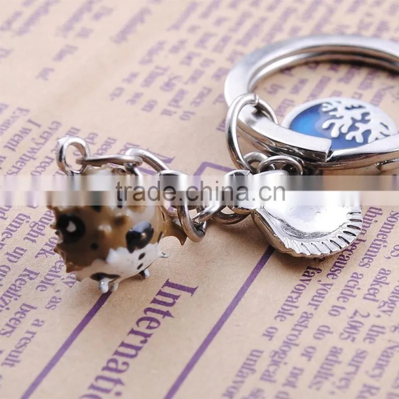 Epoxy Keychain wholesale metal Blowfish key chain