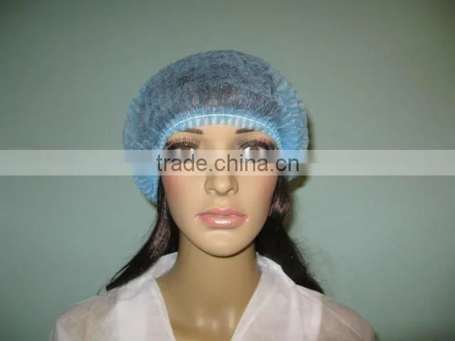 disposable PP 12g/m2 non woven plated caps mob caps 18" 19" 20" 21" 24" single or double elastic latex free