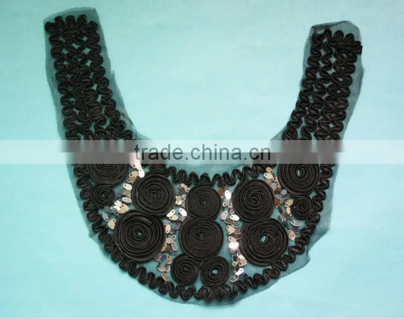 sequin organza collar patch, organza sequin neckline