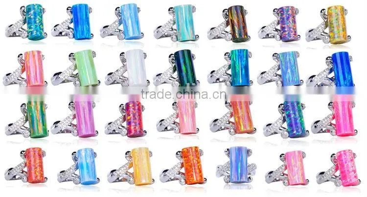Fashion Style 925 Sterling Silver Rhodium Plating Lime Green Color Opal Stone Ring Opal Jewelry