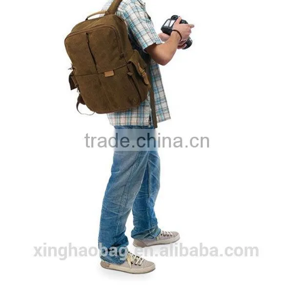 2014 brown canvas camera backpack for men camera laptop backpack