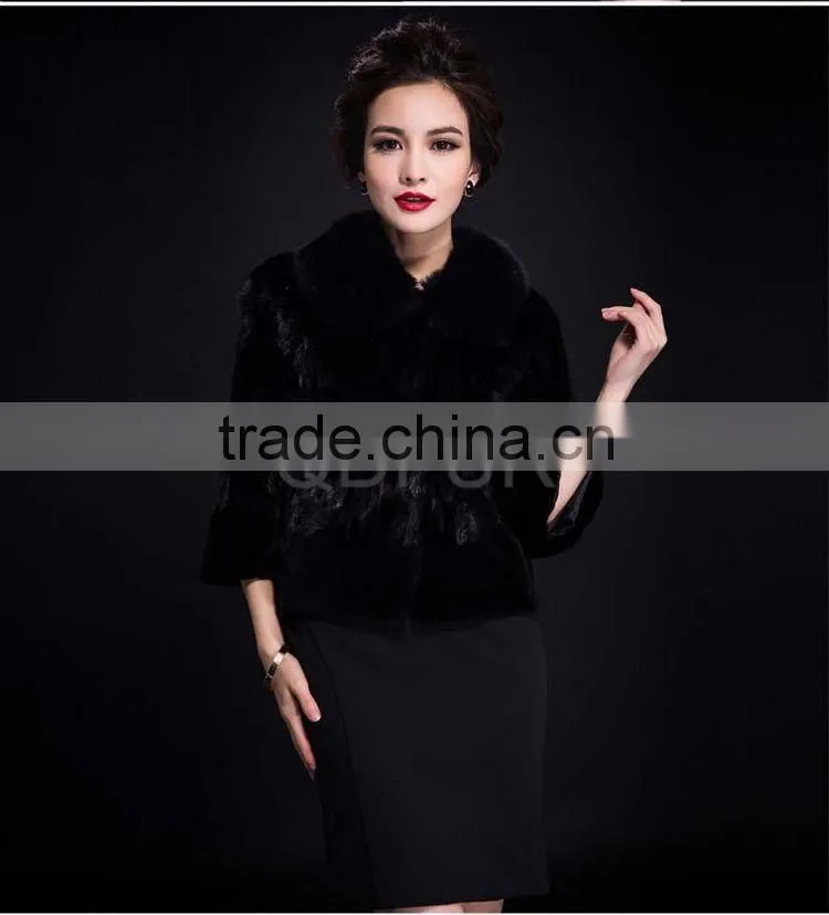 QD29676 equestrian silver fox fur with mink fur leather jacket