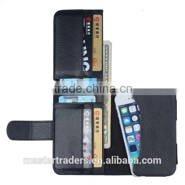 Cheap Multi Function Litchi Grain Stand Wallet PU Leather Case With Card Slot And PC Back Cover For 4 Inch Mobile Phone MT-3682