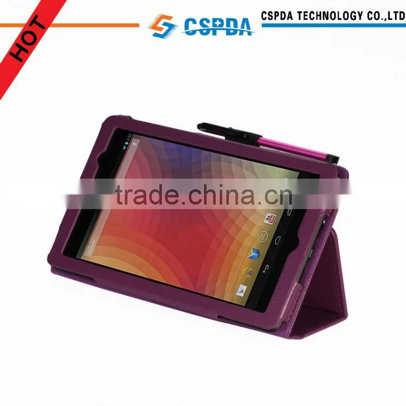 For new google nexus 7 2 purple back stand case cover , hand strap with pen slots