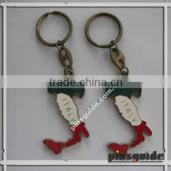 2014 Custom Made Map Shape Die Cast Metal Keychain Italy For Tourist Souvenir