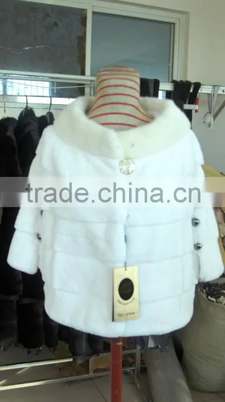 white rex rabbit fur jacket with mink collar