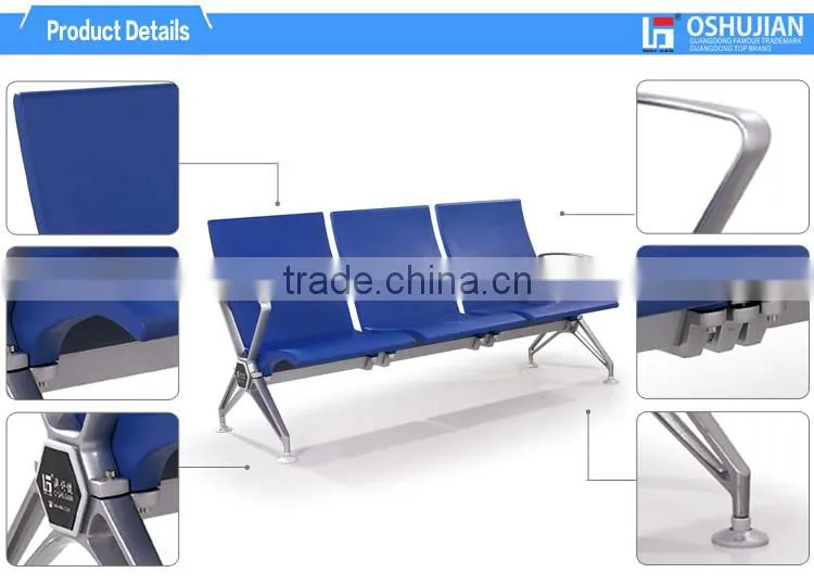 2016 durable bus station blue 3-seater waiting chair