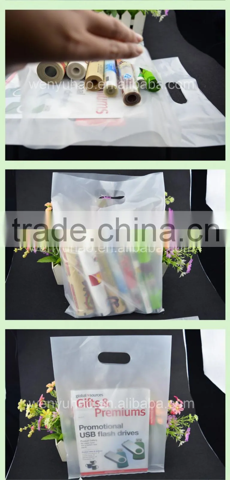 Low Density Plastic Merchandise Shopping Gift Bags Die Cut Handles Merchandise