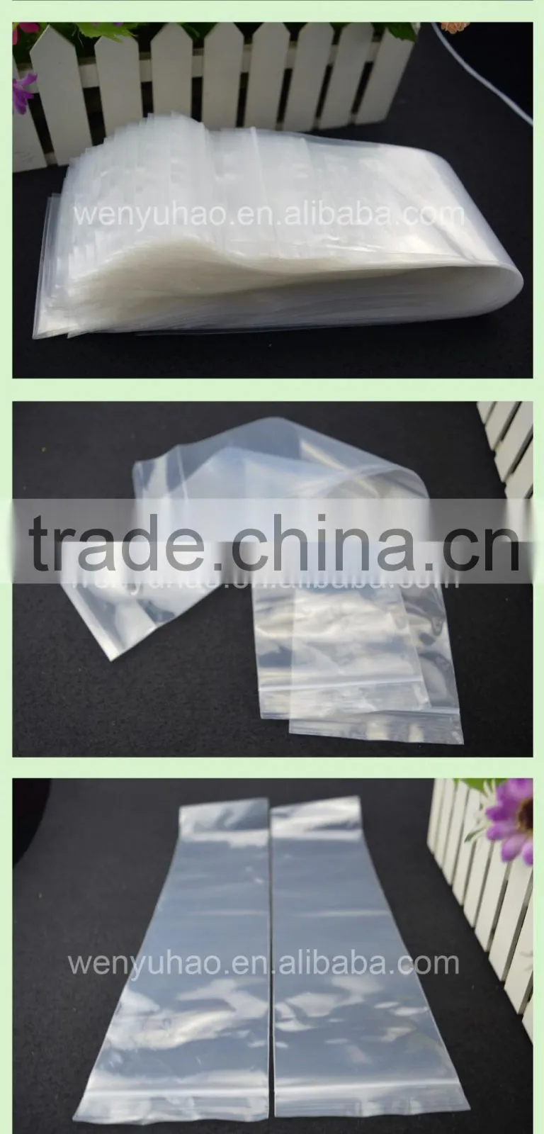 transparent custom size packing bag , high quality heat seal PE plastic zipper bag
