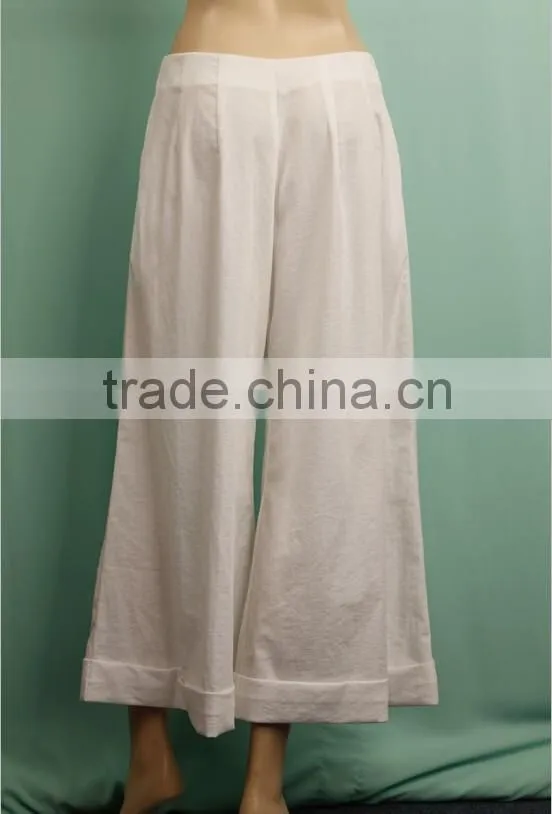 2016 S/S White color fat women hemp pant wide leg chevron pants