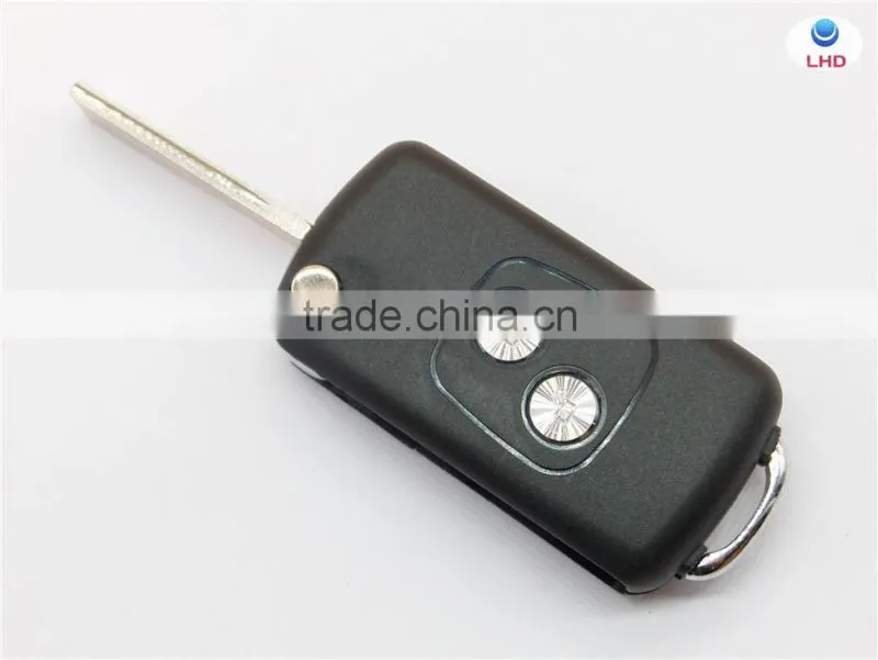 Hot sale Peugeot 407 2 buttons flip remote key shell with groove blade for cars