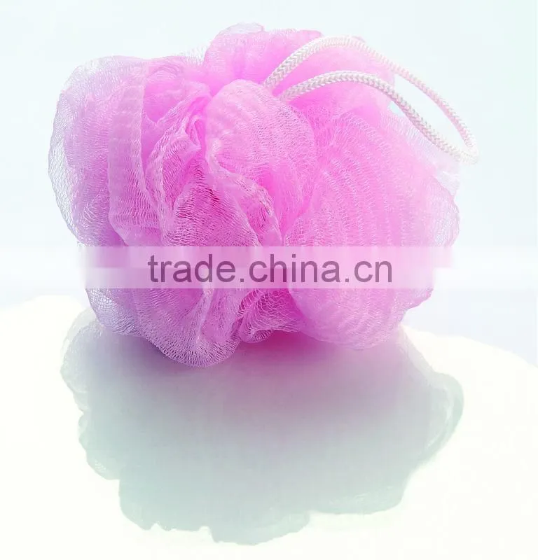 Wholesalegood quality flower shaped bath spong ,bath balll ,mesh shower wash sponge for promotional gift