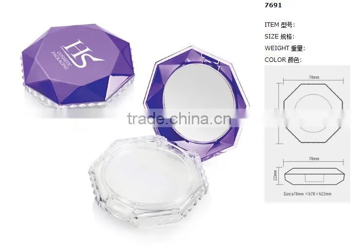 Unique purple diamond face powder container with mirror