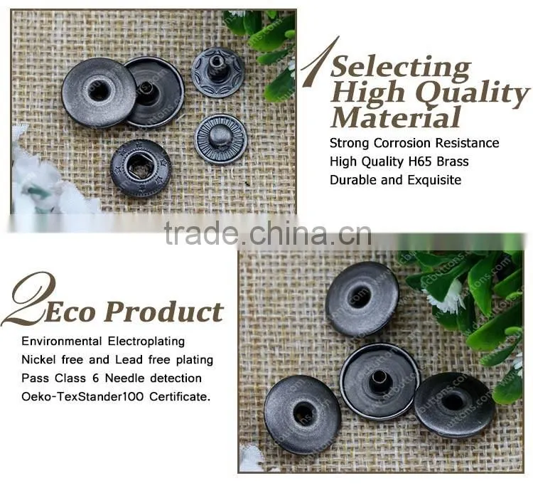 15mm Metal brass snap button antique brass button for fashion clothing