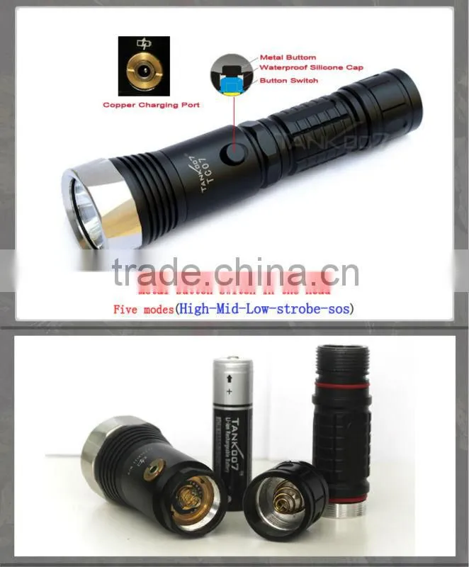 TANK007 most powerful led rechargeable flashlight high power red led flashlight camping torch light