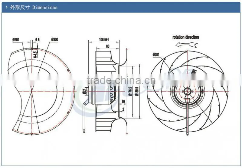 280mm AC Industrial Backward Curved Centrifugal Fans