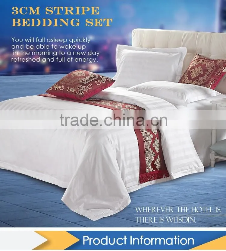 100% cotton percale white color stripe bedding set / bed sheet wholesale