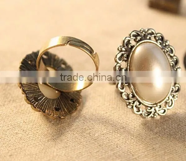 Sweety Girls'Jewelry Fresh Water Pearl Multi Gem Stone Halo Plated Vintage Engagement Ring WholeSale