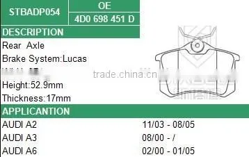Rear Axle Semi-metal Brake Pads for Audi