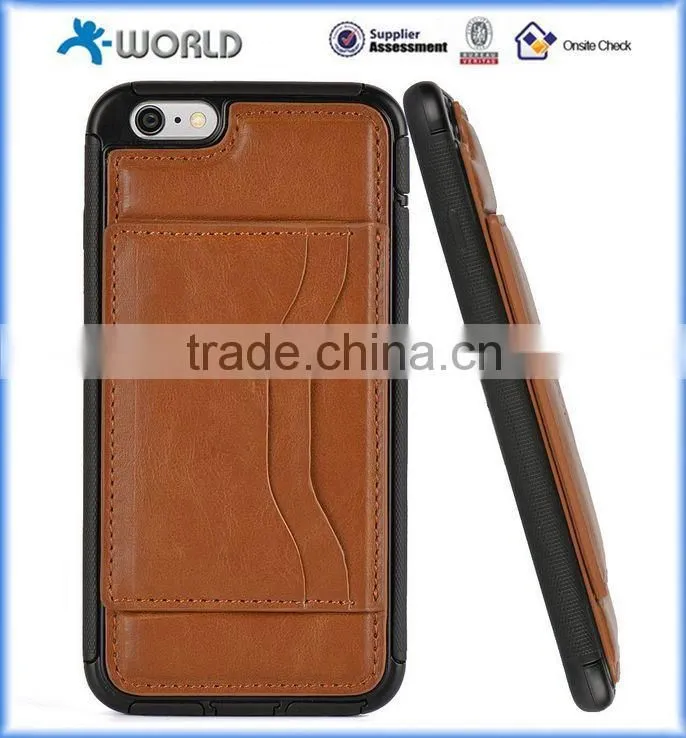 PU Leather Skin TPU Case for iPhone 6S/6 Plus with Card Slot and Stand