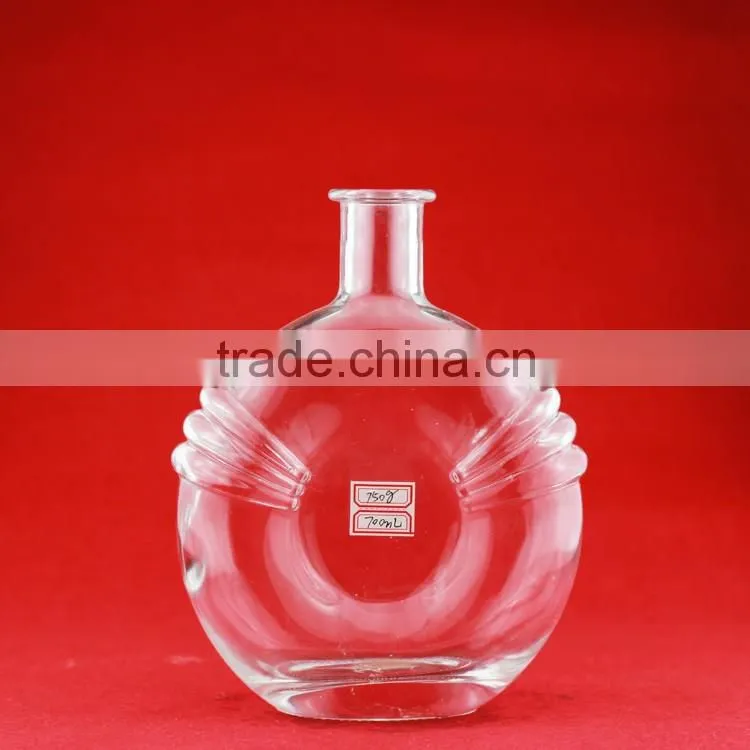 Good quality brandy short bottles 750ml alcohol empty bottles guiter shape whiskey bottles