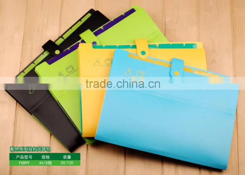 Colorful 8 pockets file folder with button
