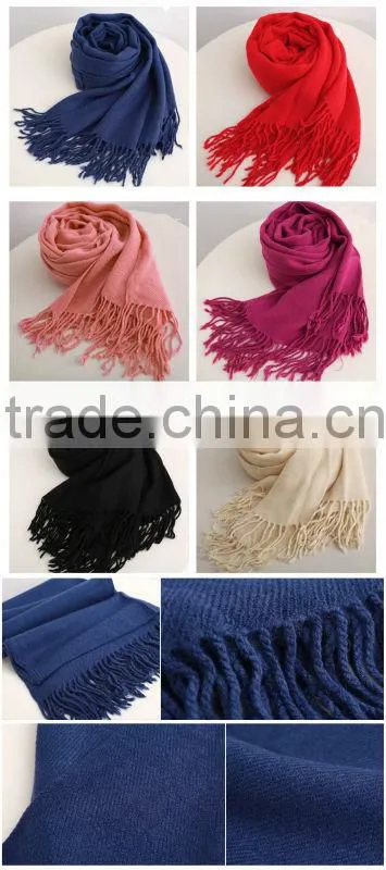 2013 hotsale 100% acrylic solid pashmina tassel scarf