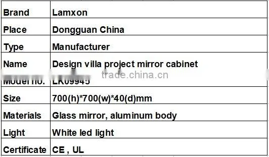 Design villa project mirror cabinet with led lighted