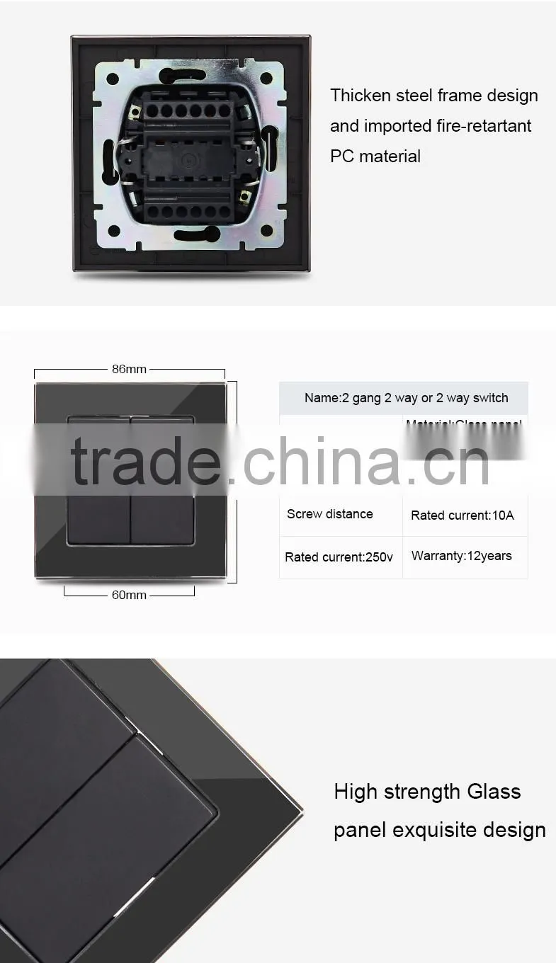 European standard 2 gang 1 way or 2 way electrical lighting switch