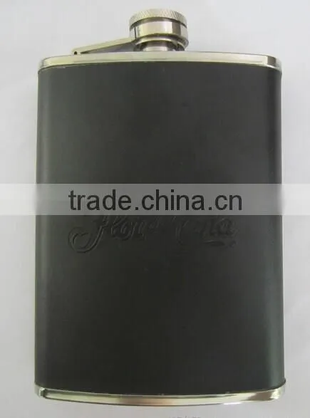 Stainless steel hip flask set with leather